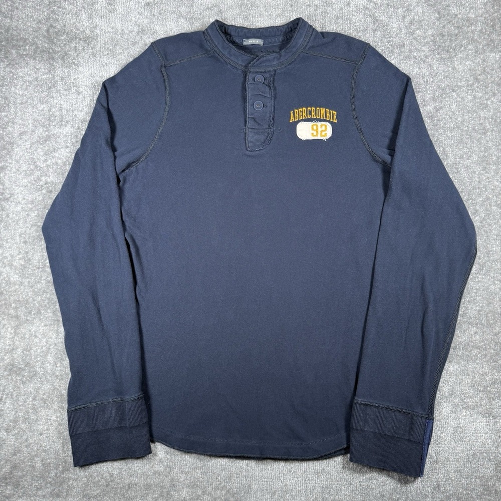 Abercrombie & Fitch Shirt Men's XL Blue Henley Long Sleeve Muscle Fit
